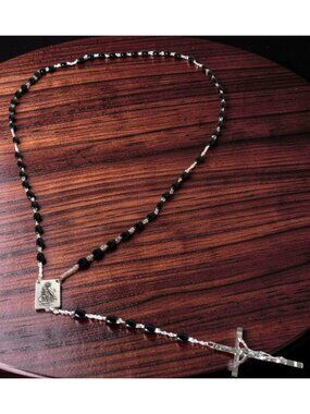 Vintage Italian Black Glass Beads 124R Rosary Beads Necklace